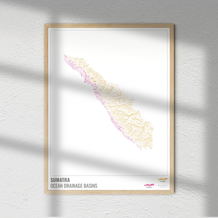 Sumatra - Mapa da bacia de drenagem oceânica, branco com legenda v1 - Impressão de arte fotográfica
