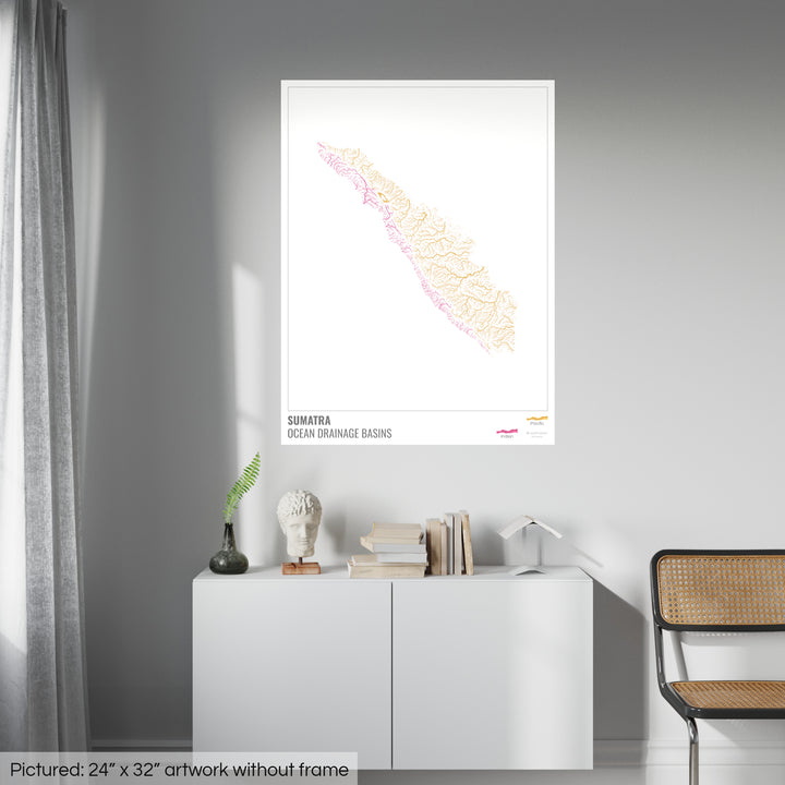 Sumatra - Mapa de la cuenca hidrográfica del océano, blanco con leyenda v1 - Impresión de bellas artes