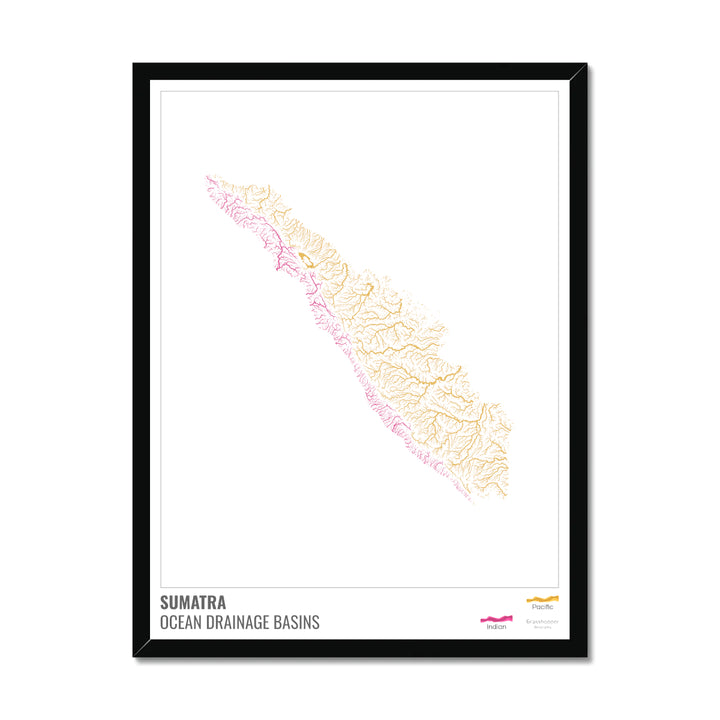 Sumatra - Ocean drainage basin map, white with legend v1 - Framed Print