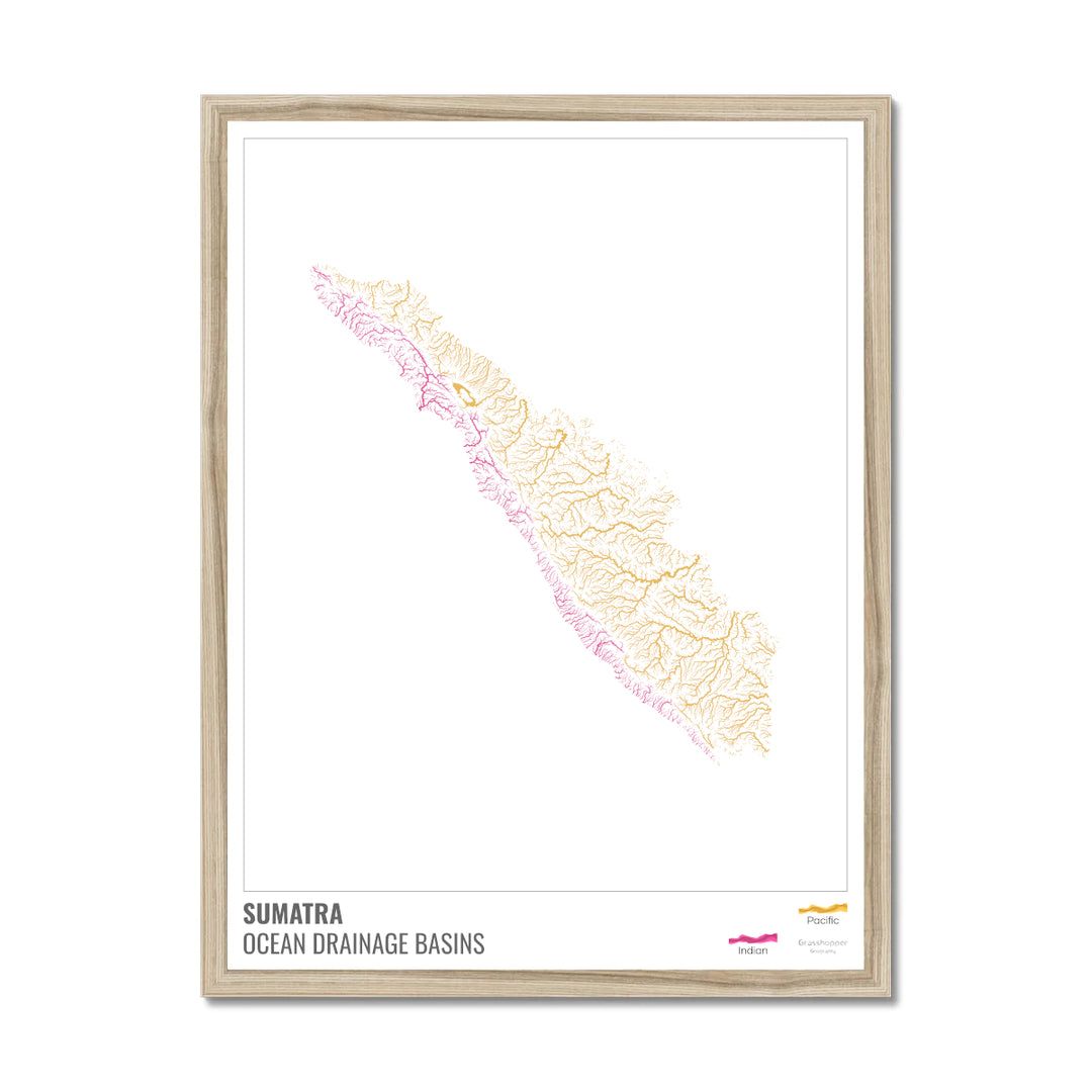 Sumatra - Mapa de la cuenca hidrográfica del océano, blanco con leyenda v1 - Lámina enmarcada