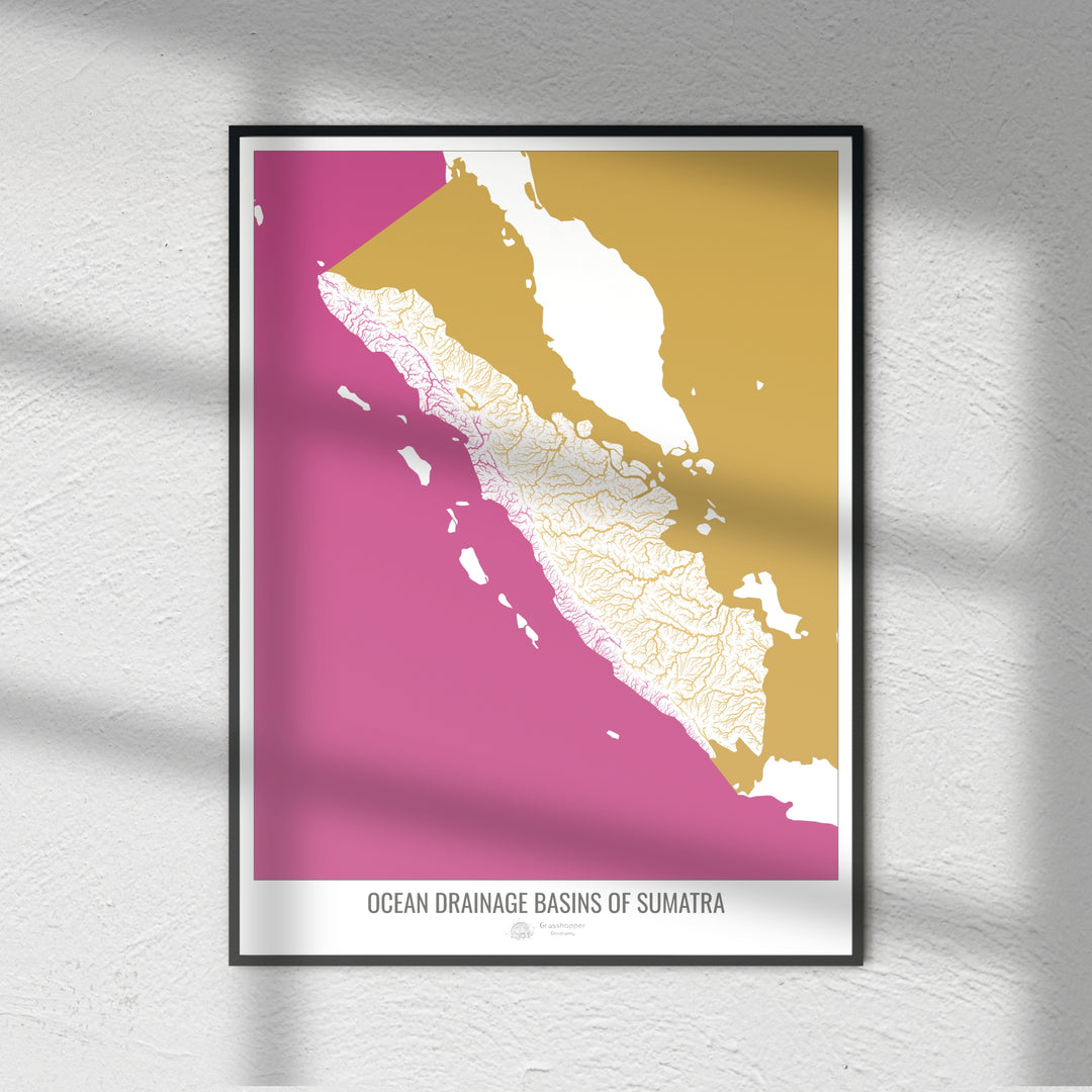 Sumatra - Ocean drainage basin map, white v2 - Fine Art Print