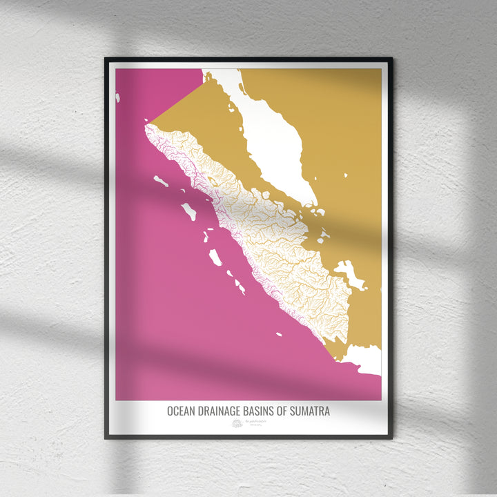 Sumatra - Carte des bassins hydrographiques océaniques, blanc v2 - Fine Art Print