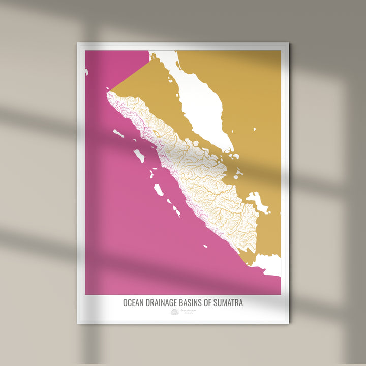 Sumatra - Mapa de la cuenca hidrográfica del océano, blanco v2 - Impresión fotográfica