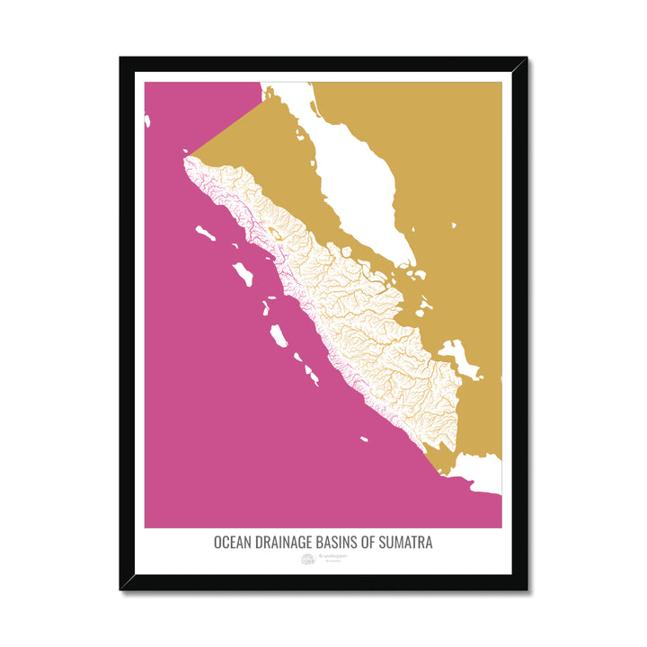 Sumatra - Ocean drainage basin map, white v2 - Framed Print