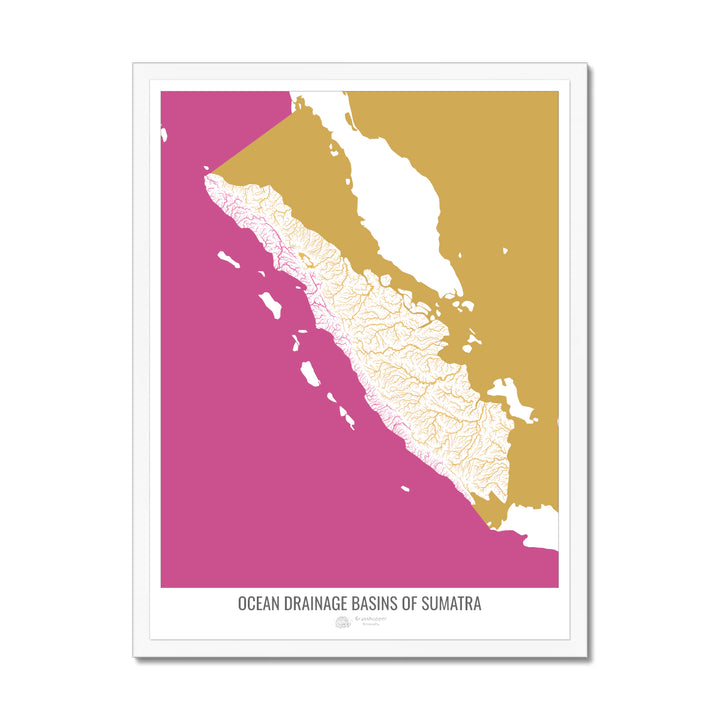 Sumatra - Ocean drainage basin map, white v2 - Framed Print