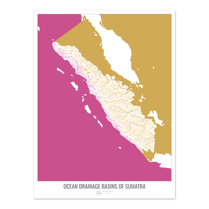 Sumatra - Mapa de la cuenca de drenaje del océano, blanco v2 - Impresión de bellas artes