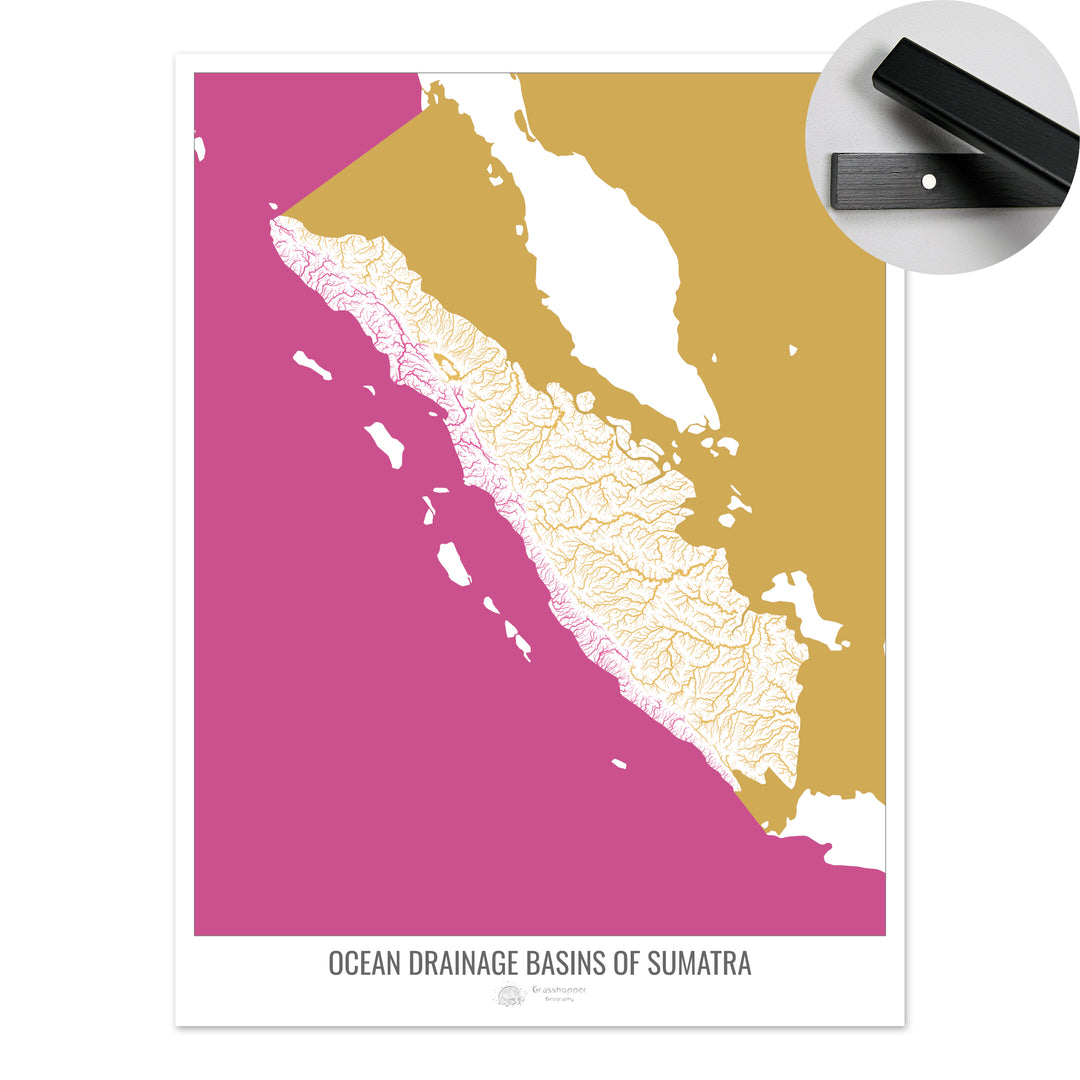 Sumatra - Carte du bassin versant océanique, blanc v2 - Tirage d'art avec cintre