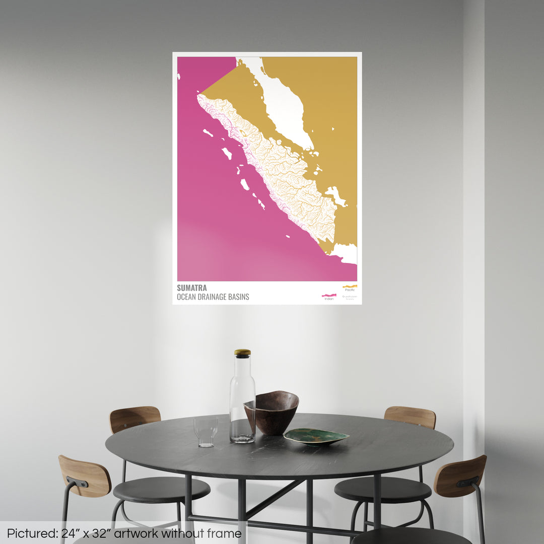 Sumatra - Carte du bassin versant océanique, blanche avec légende v2 - Tirage photo artistique