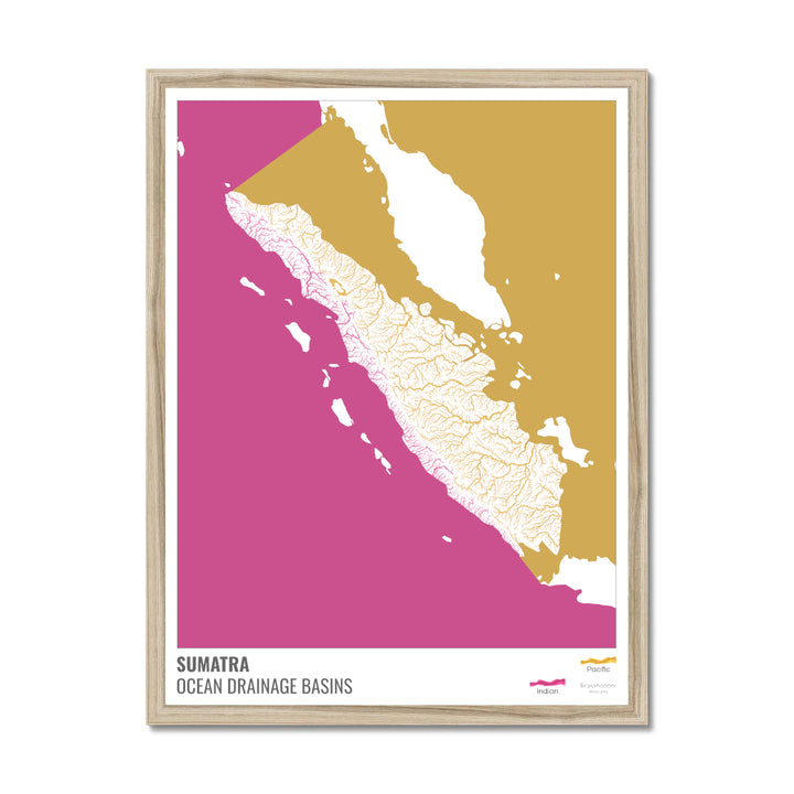 Sumatra - Carte du bassin versant océanique, blanche avec légende v2 - Impression encadrée