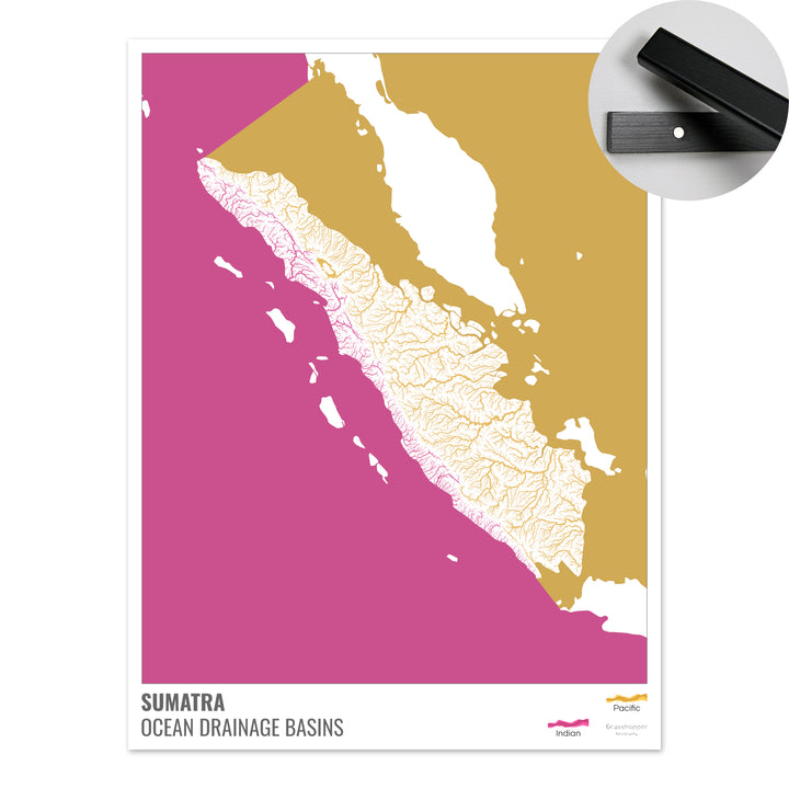 Sumatra - Carte du bassin versant océanique, blanche avec légende v2 - Tirage d'art avec cintre