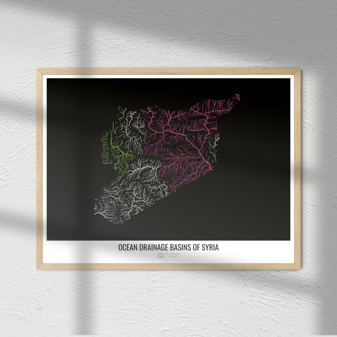 Syria - Ocean drainage basin map, black v1 - Photo Art Print