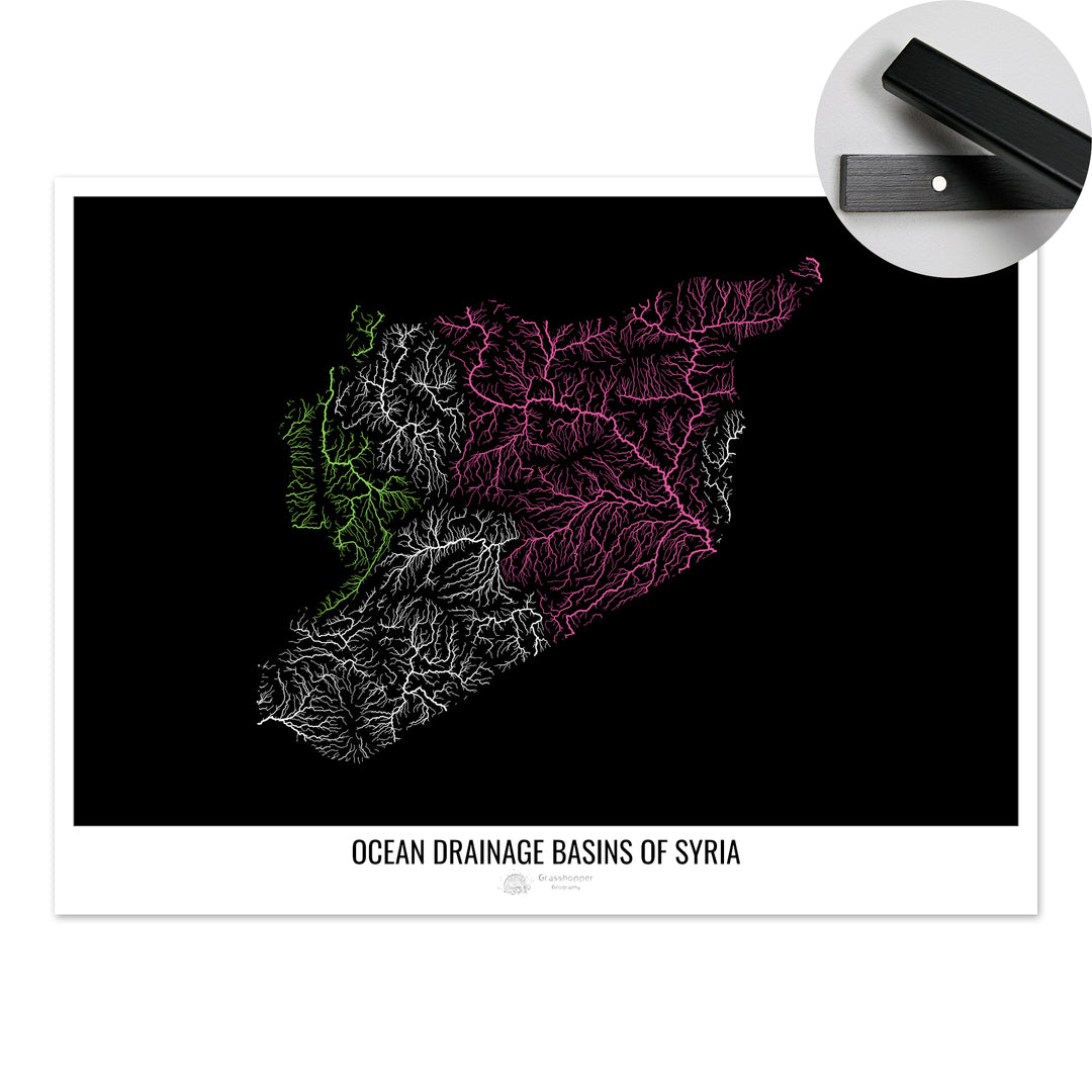 Syria - Ocean drainage basin map, black v1 - Fine Art Print with Hanger