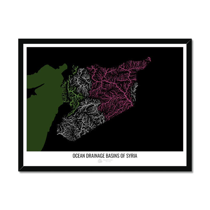 Siria - Mapa de la cuenca de drenaje oceánico, negro v2 - Lámina enmarcada