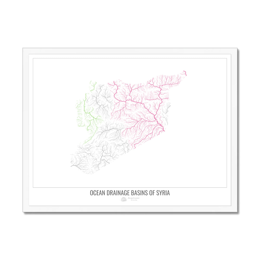 Syria - Ocean drainage basin map, white v1 - Framed Print