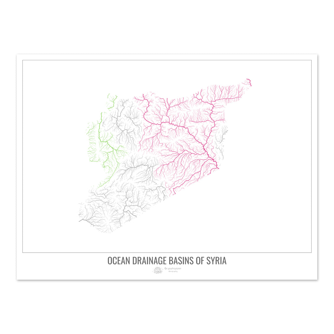 Syria - Ocean drainage basin map, white v1 - Fine Art Print