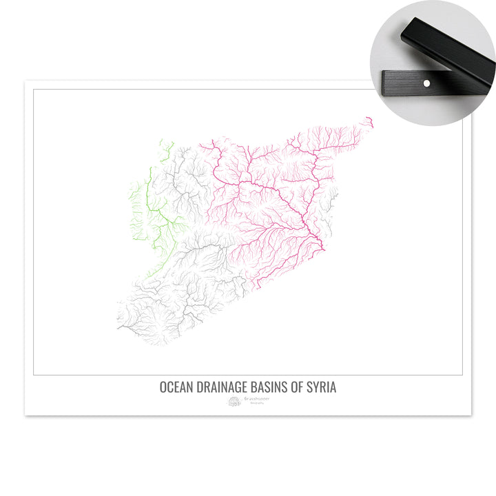 Syria - Ocean drainage basin map, white v1 - Fine Art Print with Hanger