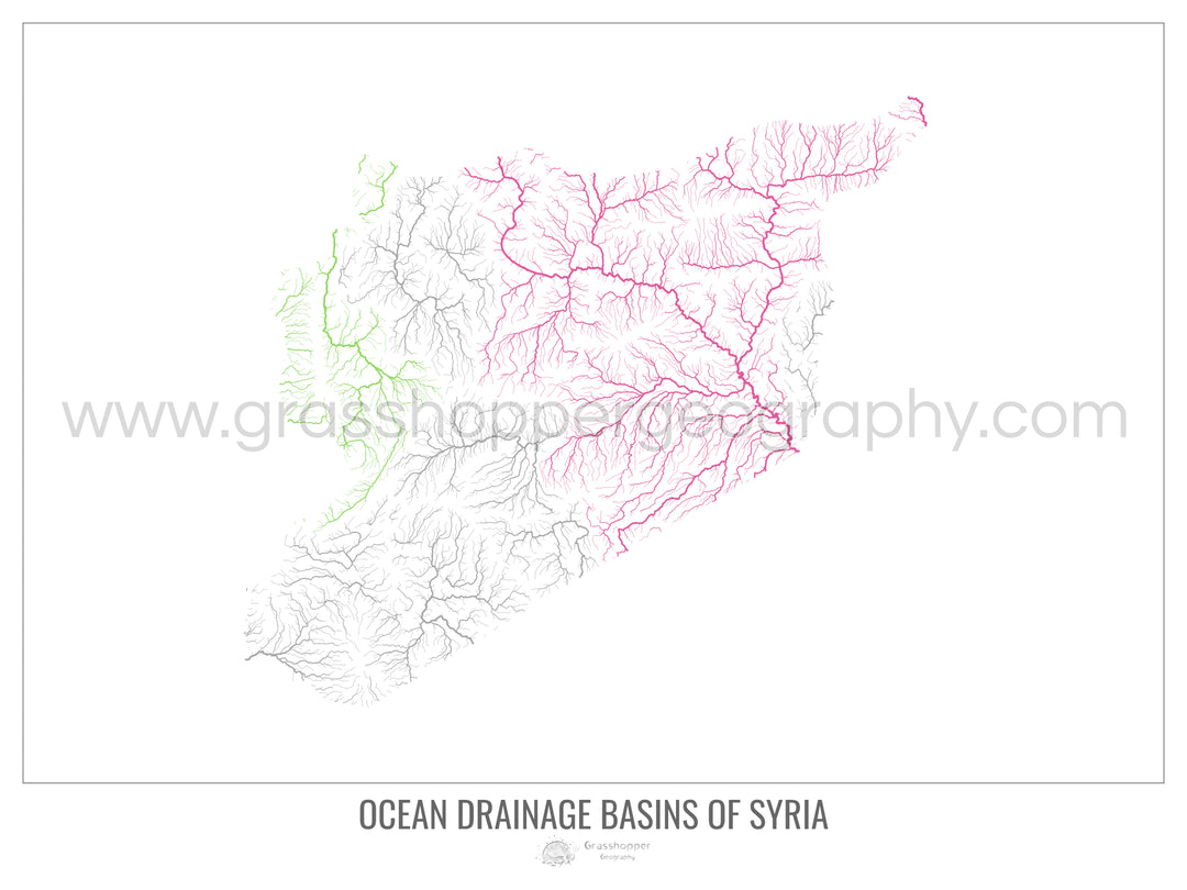 Syria - Ocean drainage basin map, white v1 - Photo Art Print