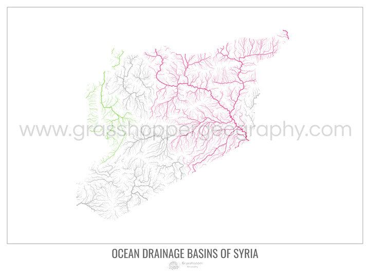 Syria - Ocean drainage basin map, white v1 - Photo Art Print