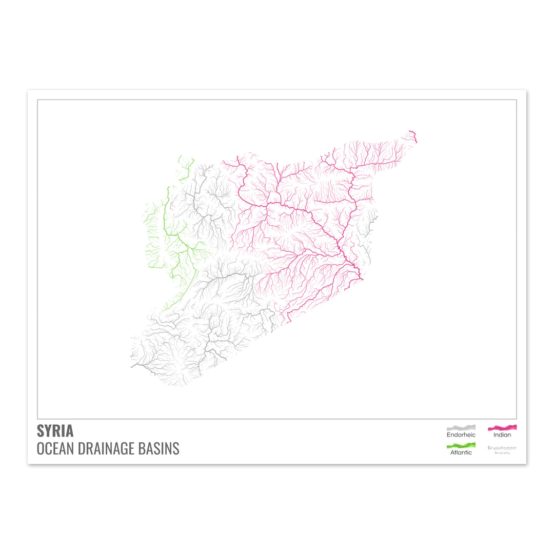 Syria - Ocean drainage basin map, white with legend v1 - Fine Art Print