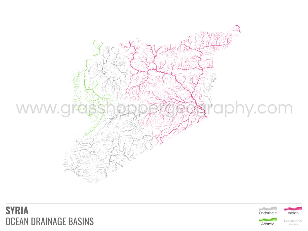 Syria - Ocean drainage basin map, white with legend v1 - Fine Art Print