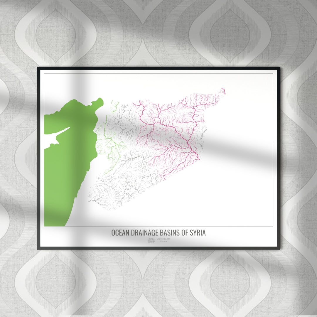 Syria - Ocean drainage basin map, white v2 - Photo Art Print