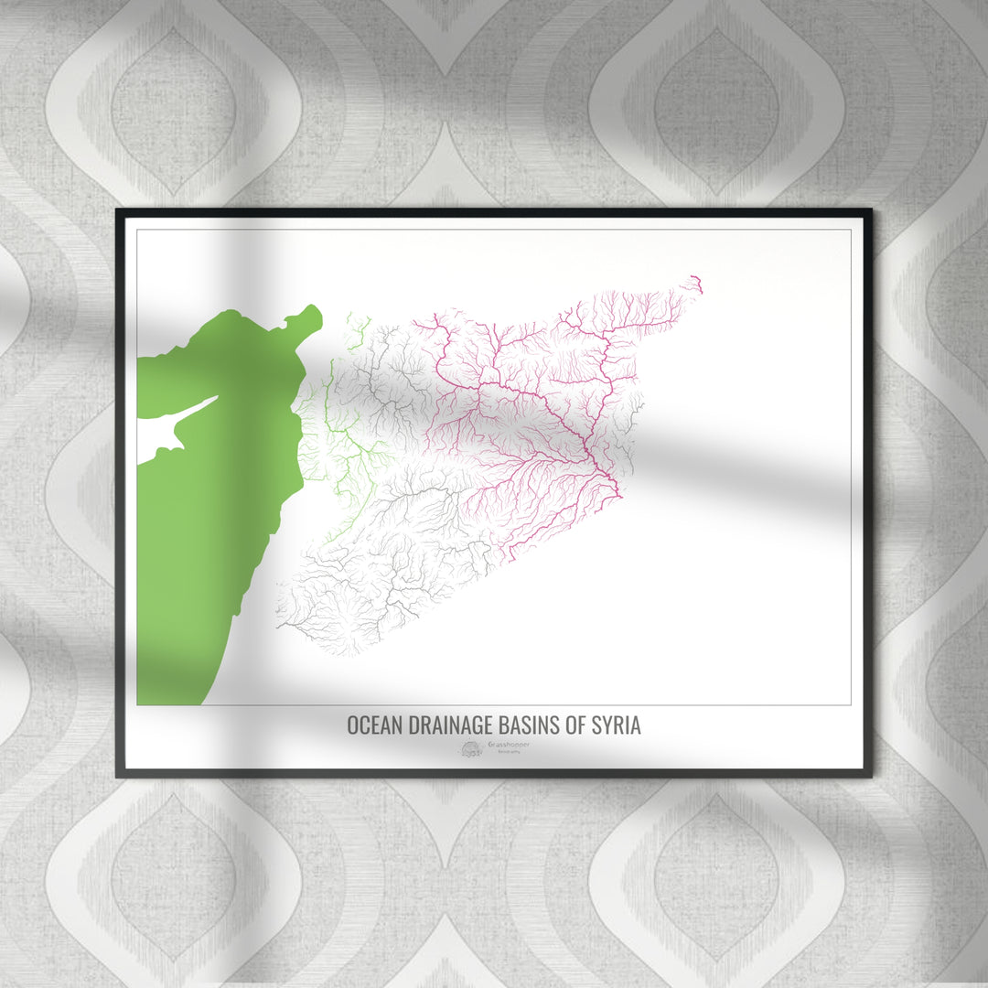Síria - Mapa da bacia de drenagem oceânica, branco v2 - Impressão de arte fotográfica