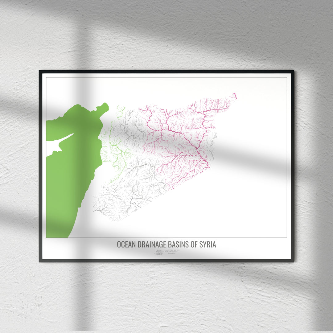 Síria - Mapa da bacia de drenagem oceânica, branco v2 - Impressão de belas artes