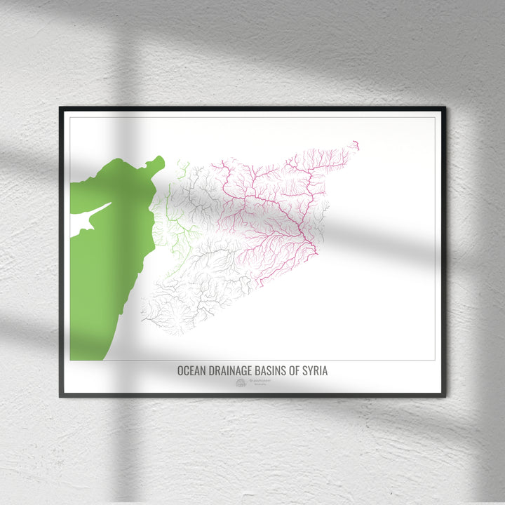 Syria - Ocean drainage basin map, white v2 - Fine Art Print