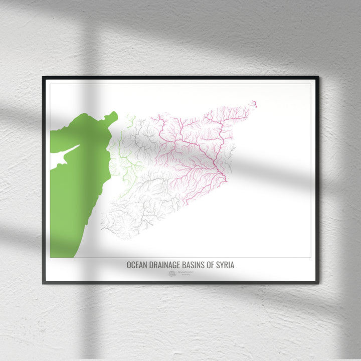 Síria - Mapa da bacia de drenagem oceânica, branco v2 - Impressão de belas artes
