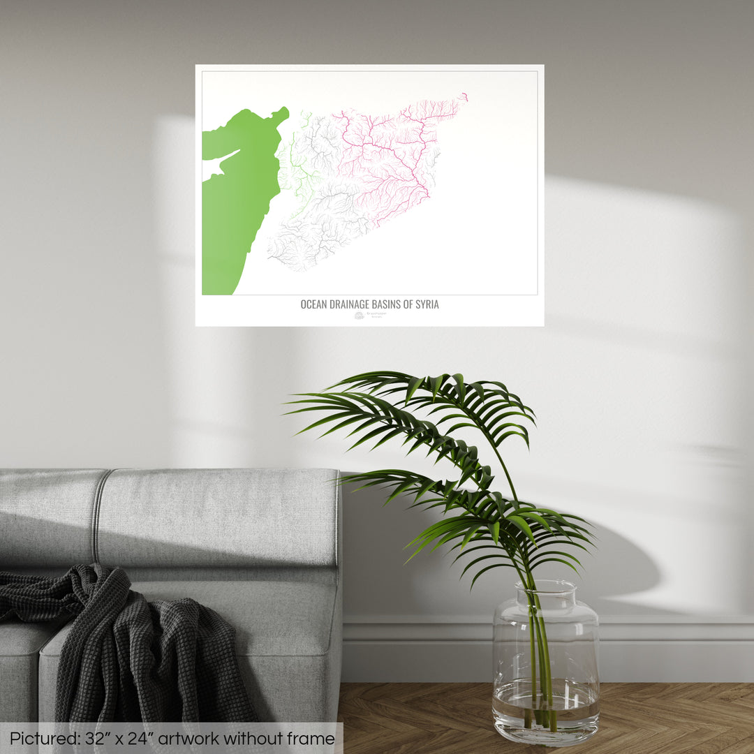 Síria - Mapa da bacia de drenagem oceânica, branco v2 - Impressão de belas artes