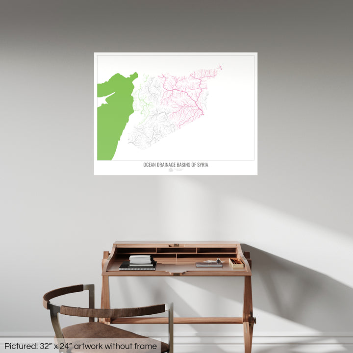 Síria - Mapa da bacia de drenagem oceânica, branco v2 - Impressão de arte fotográfica