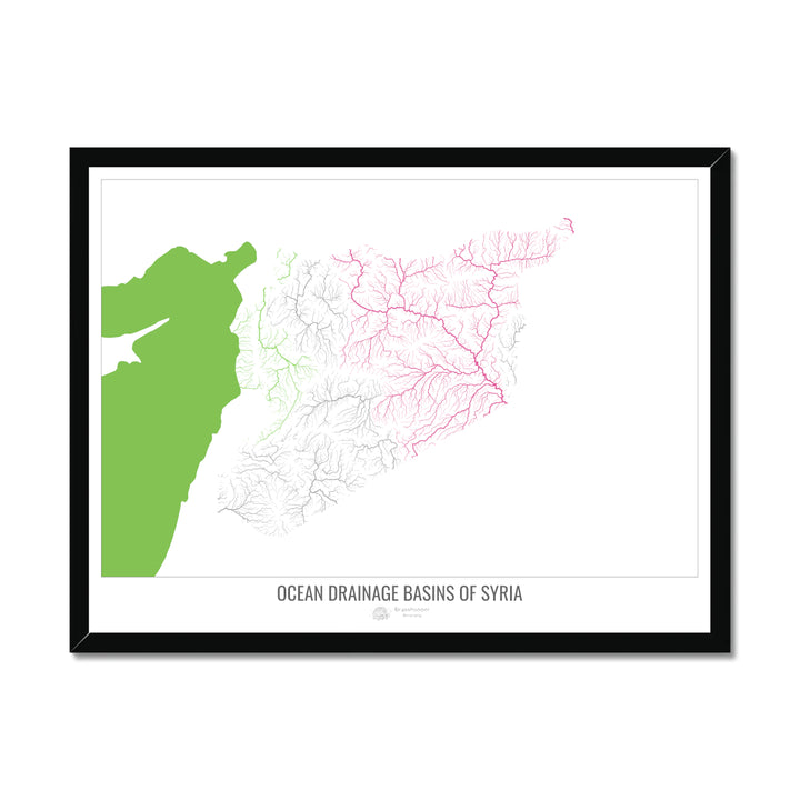 Síria - Mapa da bacia de drenagem oceânica, branco v2 - Impressão emoldurada