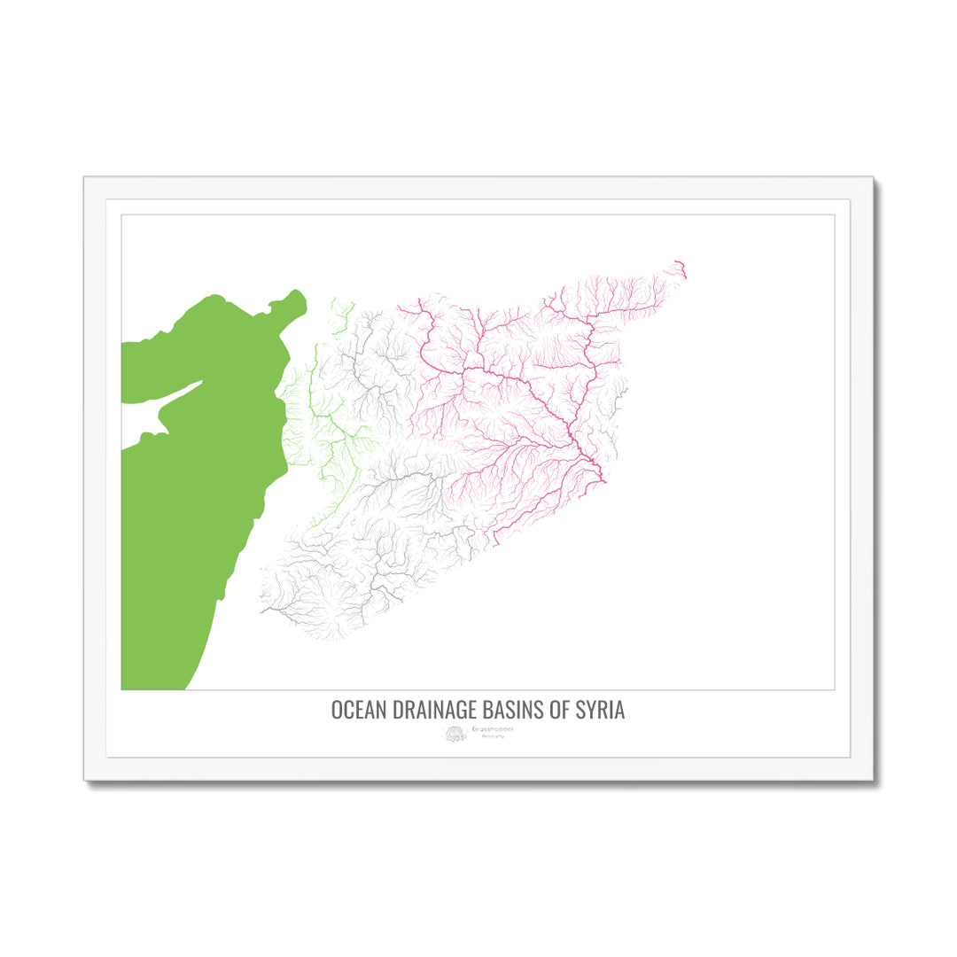 Syria - Ocean drainage basin map, white v2 - Framed Print