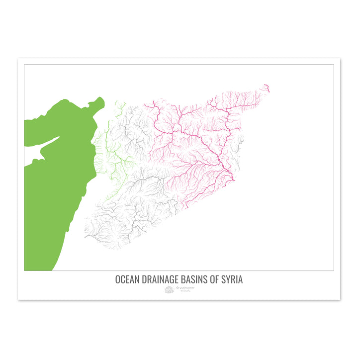 Síria - Mapa da bacia de drenagem oceânica, branco v2 - Impressão de belas artes