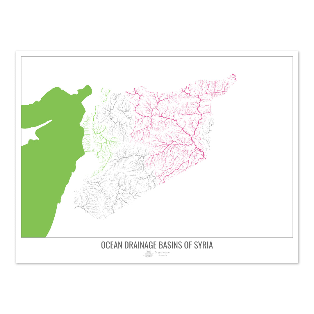 Síria - Mapa da bacia de drenagem oceânica, branco v2 - Impressão de arte fotográfica