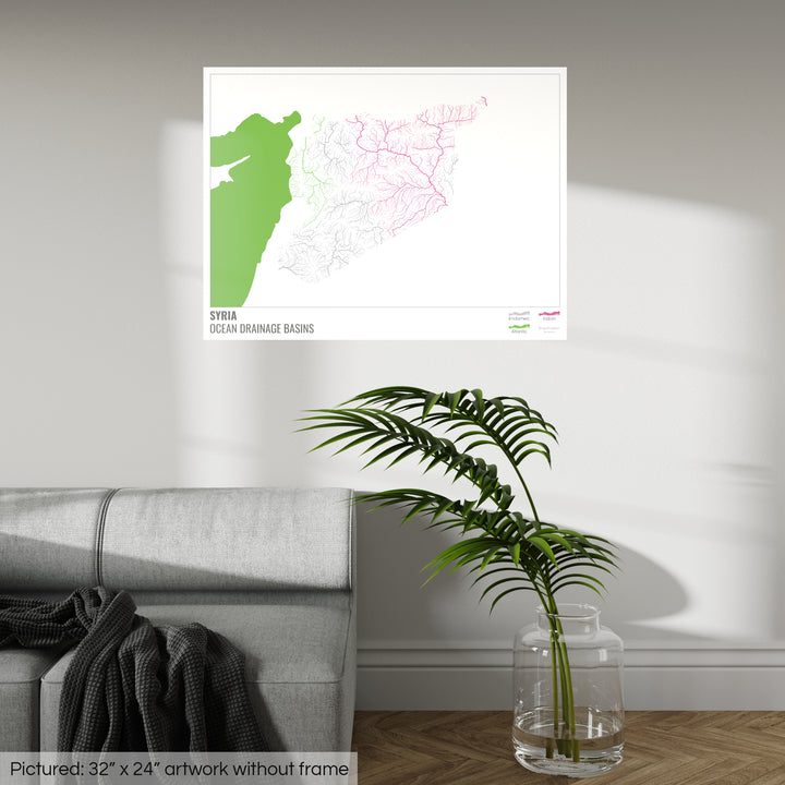 Syria - Ocean drainage basin map, white with legend v2 - Photo Art Print