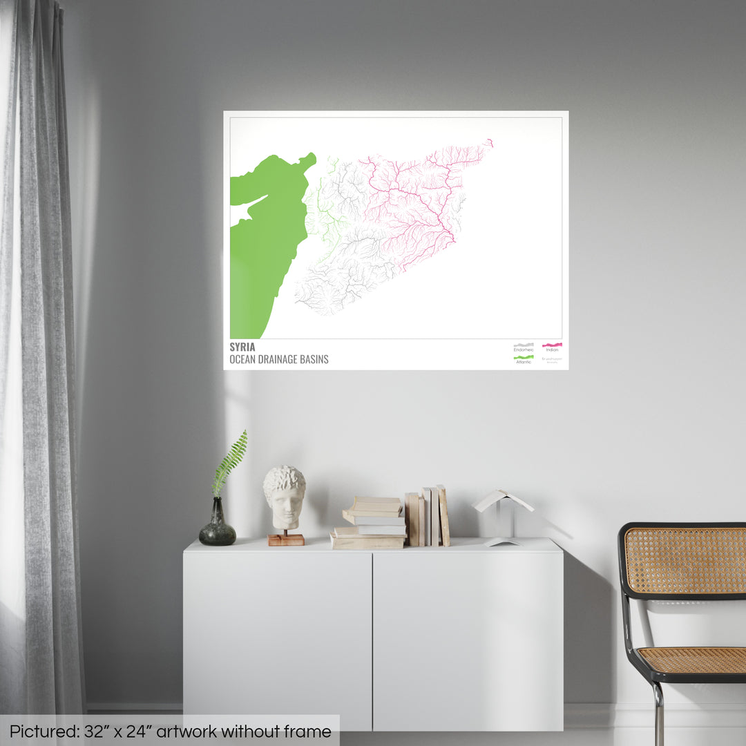 Síria - Mapa da bacia de drenagem oceânica, branco com legenda v2 - Impressão de belas artes