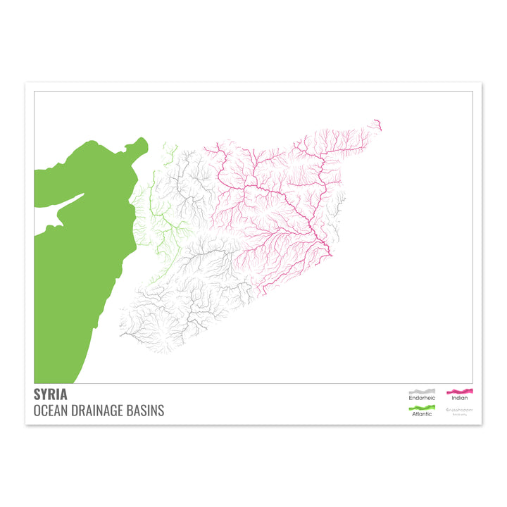 Syria - Ocean drainage basin map, white with legend v2 - Photo Art Print