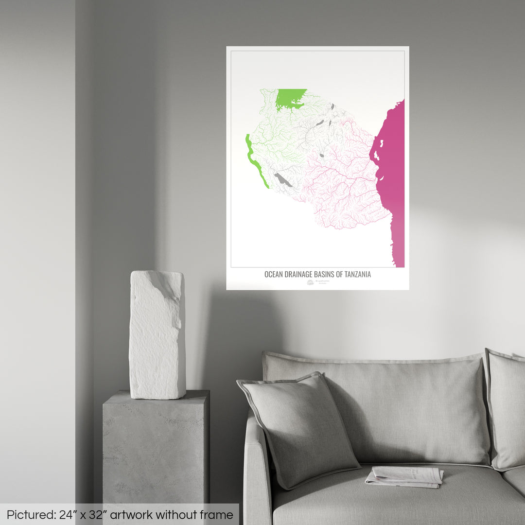 Tanzania - Ocean drainage basin map, white v2 - Photo Art Print