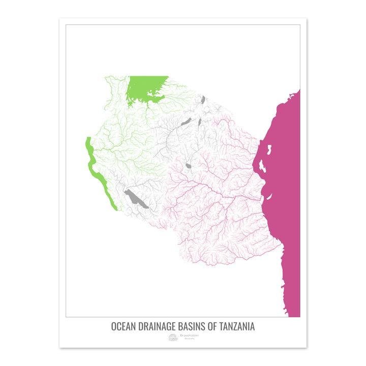 Tanzania - Ocean drainage basin map, white v2 - Photo Art Print