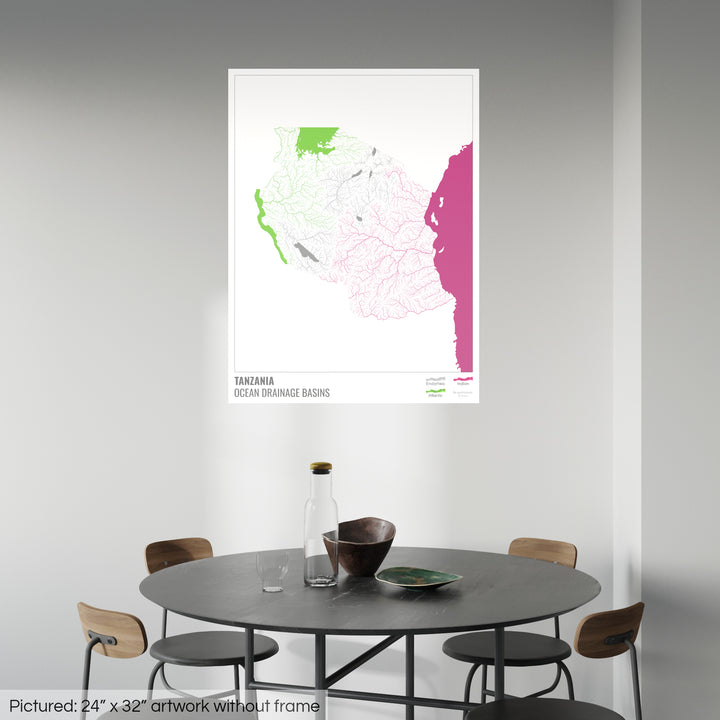 Tanzania - Ocean drainage basin map, white with legend v2 - Fine Art Print