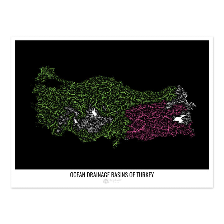 Turkey - Ocean drainage basin map, black v1 - Fine Art Print