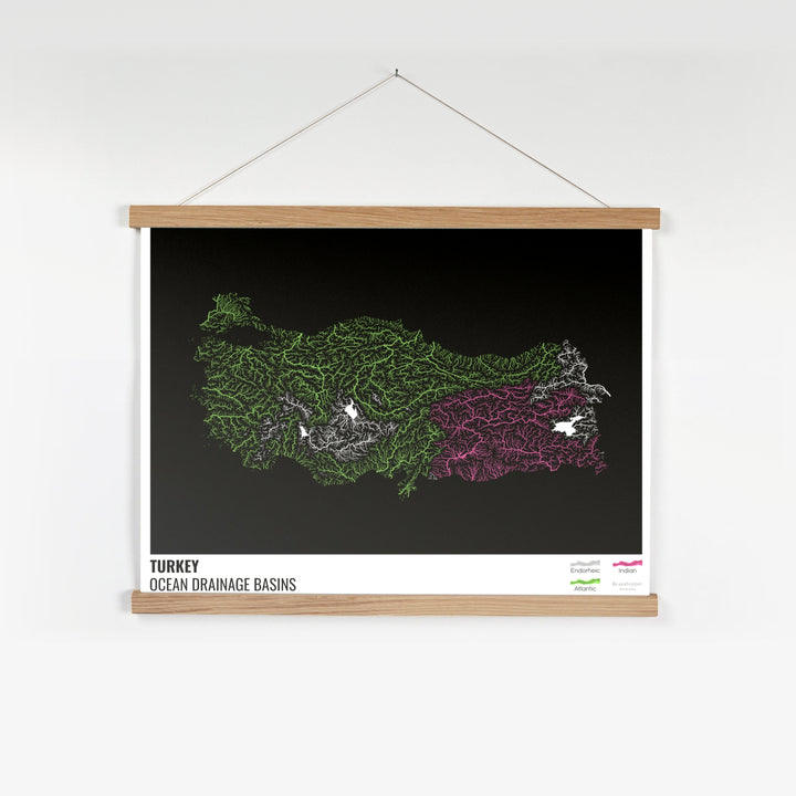 Turkey - Ocean drainage basin map, black with legend v1 - Fine Art Print with Hanger