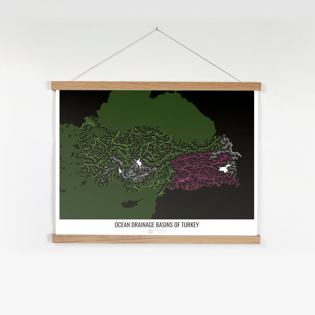 Turkey - Ocean drainage basin map, black v2 - Fine Art Print with Hanger