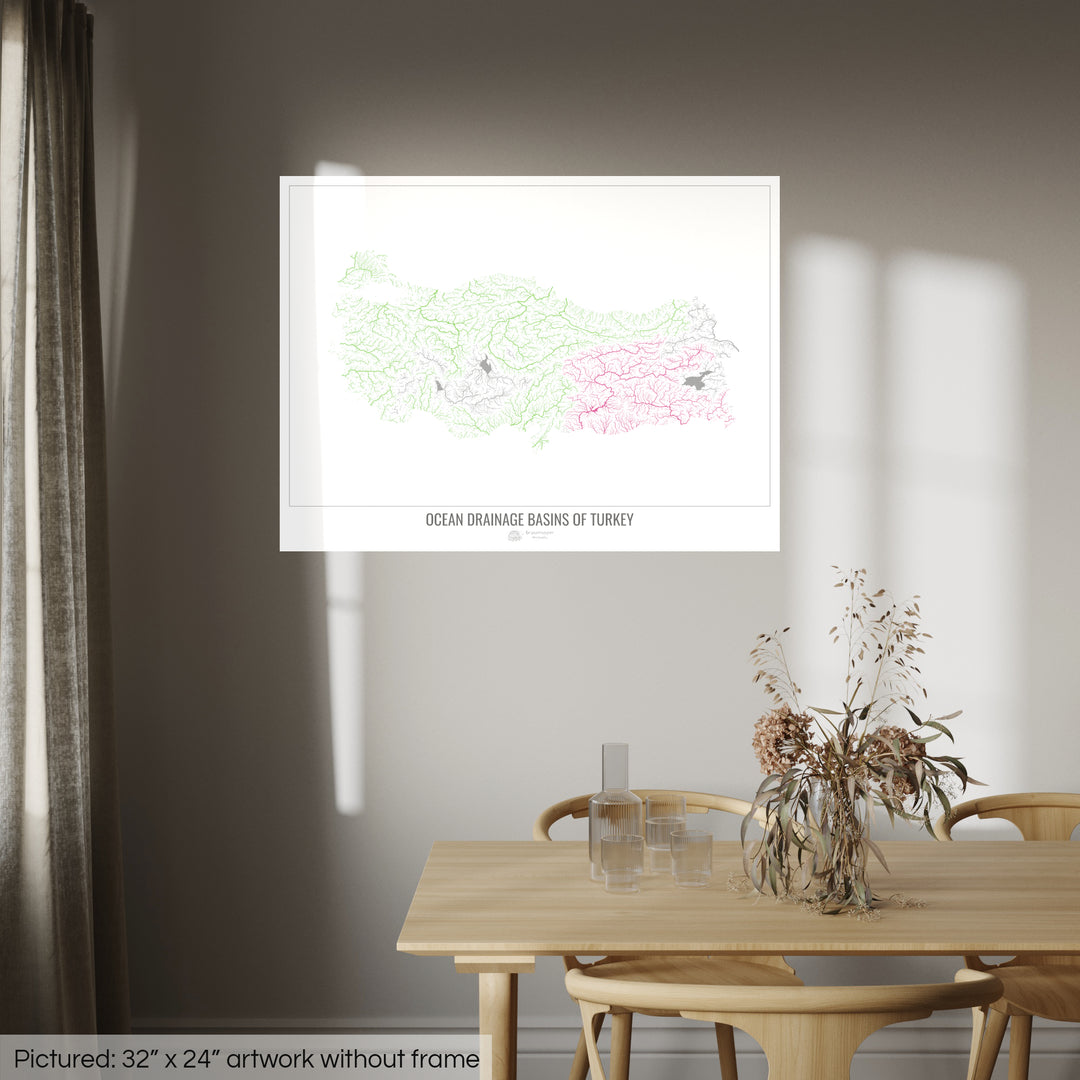 Turkey - Ocean drainage basin map, white v1 - Fine Art Print