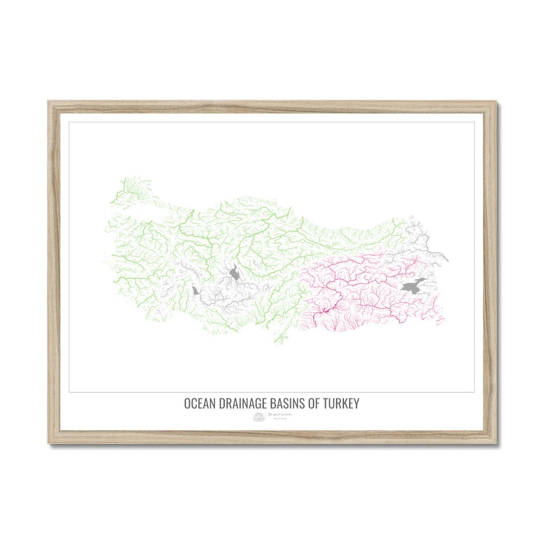 Turkey - Ocean drainage basin map, white v1 - Framed Print