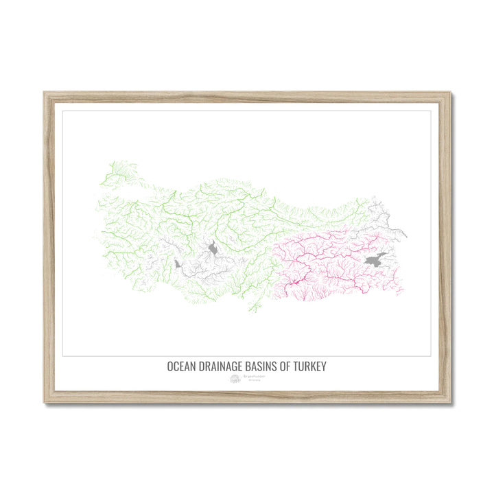Turkey - Ocean drainage basin map, white v1 - Framed Print