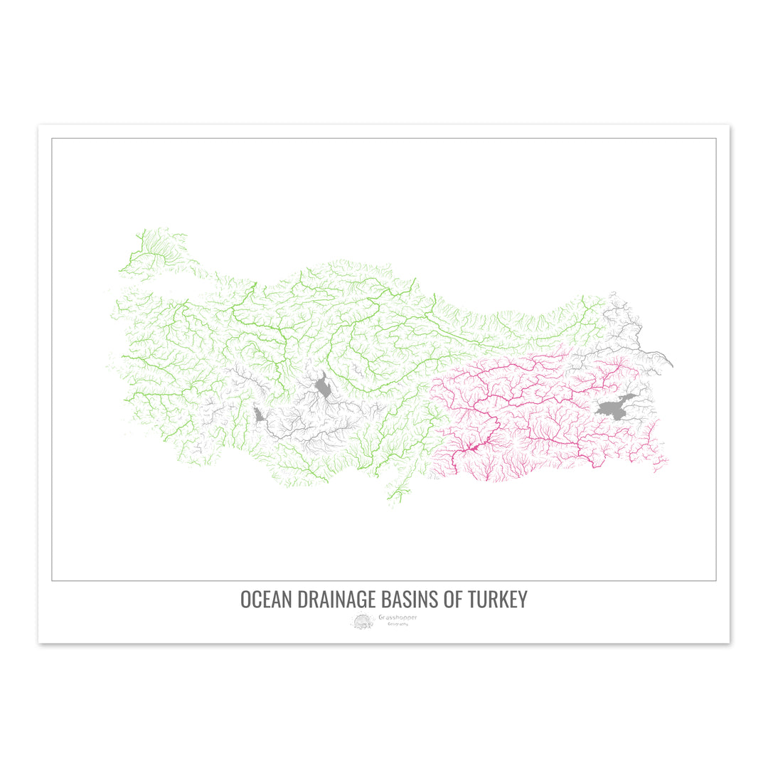 Turquía - Mapa de la cuenca hidrográfica del océano, blanco v1 - Impresión de bellas artes