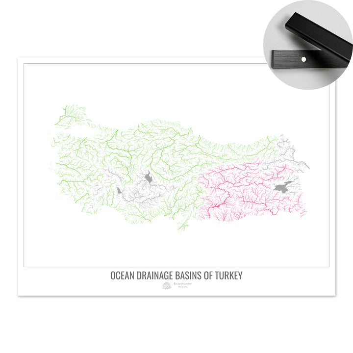 Turkey - Ocean drainage basin map, white v1 - Fine Art Print with Hanger