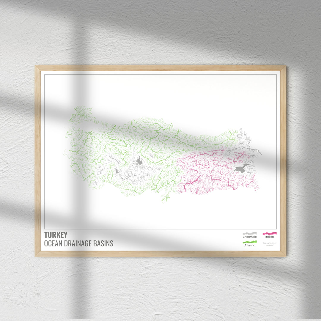 Turquie - Carte des bassins hydrographiques océaniques, blanche avec légende v1 - Fine Art Print